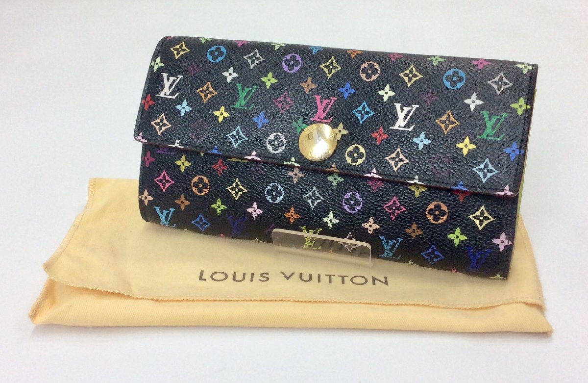 LOUIS VUITTON ルイヴィトン モノグラム マルチカラー ポルトフォイユ・サラ ピスタッシュ M93748 長財布 イニシャル刻印 　K0320_画像1