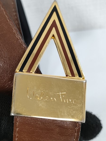  Mario Valentino belt original box attaching approximately 78cm Brown Gold Logo buckle leather leather MARIO VALENTINO* fashion [ used ]1990G