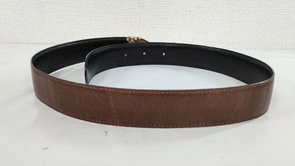  Mario Valentino belt original box attaching approximately 78cm Brown Gold Logo buckle leather leather MARIO VALENTINO* fashion [ used ]1990G