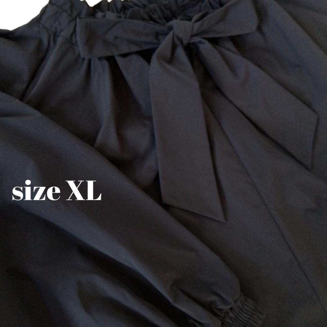 【新品 タグ付き】XL ピュアラスト レディース ブラウス リボン ネイビー トップス 長袖 シャツ 大きいサイズ