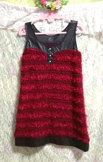 赤ワインレッド黒ネグリジェノースリーブチュニックワンピース Red black negligee sleeveless skirt tunic dress
