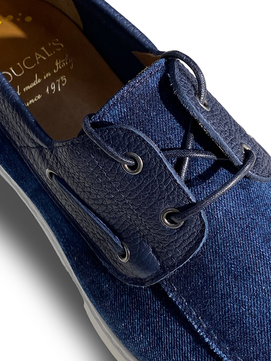 定価7.3万 デュカルス DOUCAL'S 極上の色香と遊びを纏うレザー×デニム地のドレッシーなデッキシューズ 高級靴 イタリア製_画像4