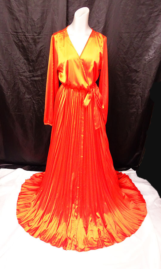 光沢 サテン ナイロン つるつる カラー プリーツ ドレス 大きいサイズ オレンジ_画像1