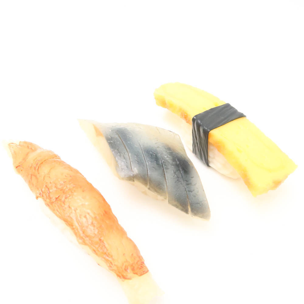 食品サンプル 寿司 すし まぐろ 玉子 ハマチ カニ トリ貝 サバ 6点 展示 食玩 業務用 リアルサイズ HO357_画像5