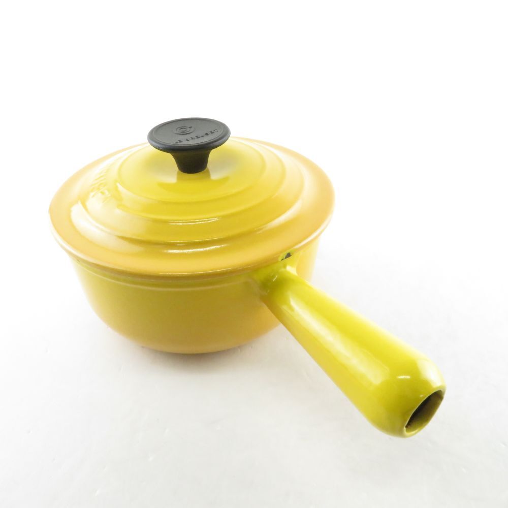 美品 Le Creuset ルクルーゼ ソースパン 片手鍋 16cm ディジョンイエロー 料理 SO1073E_画像1