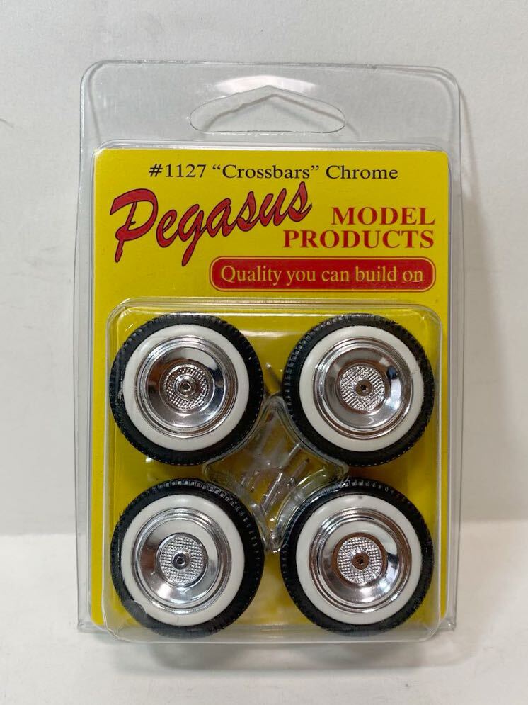 Pegasus MODEL PRODUCTS 1/24〜1/25 クロスバー ホイール＆タイヤ クローム #1127 ペガサス ホワイトウォールの画像1