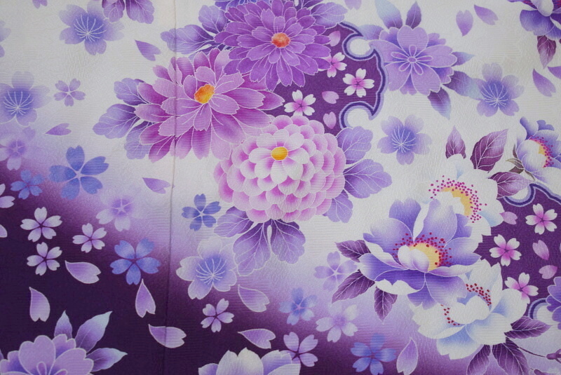 [..]31A secondhand goods silk long-sleeved kimono purple white series Sakura ... length 170.65.5 large size tall size 
