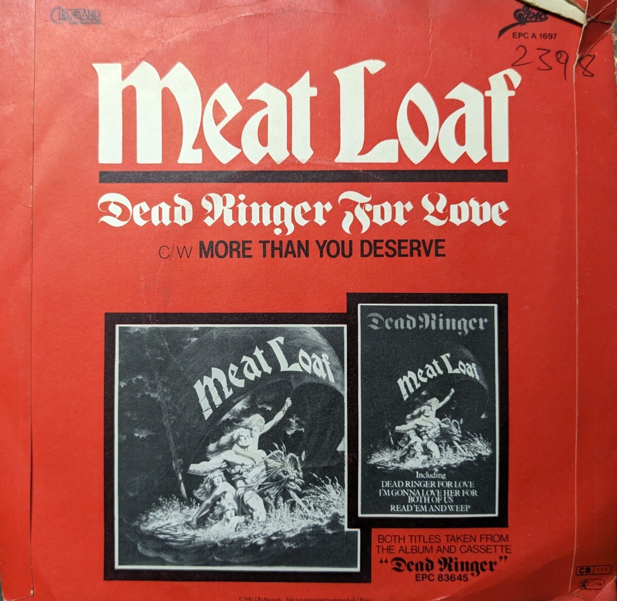 ☆MEAT LOAF/DEAD RINGER FOR LOVE1981'UK EPIC 7INCH_画像2