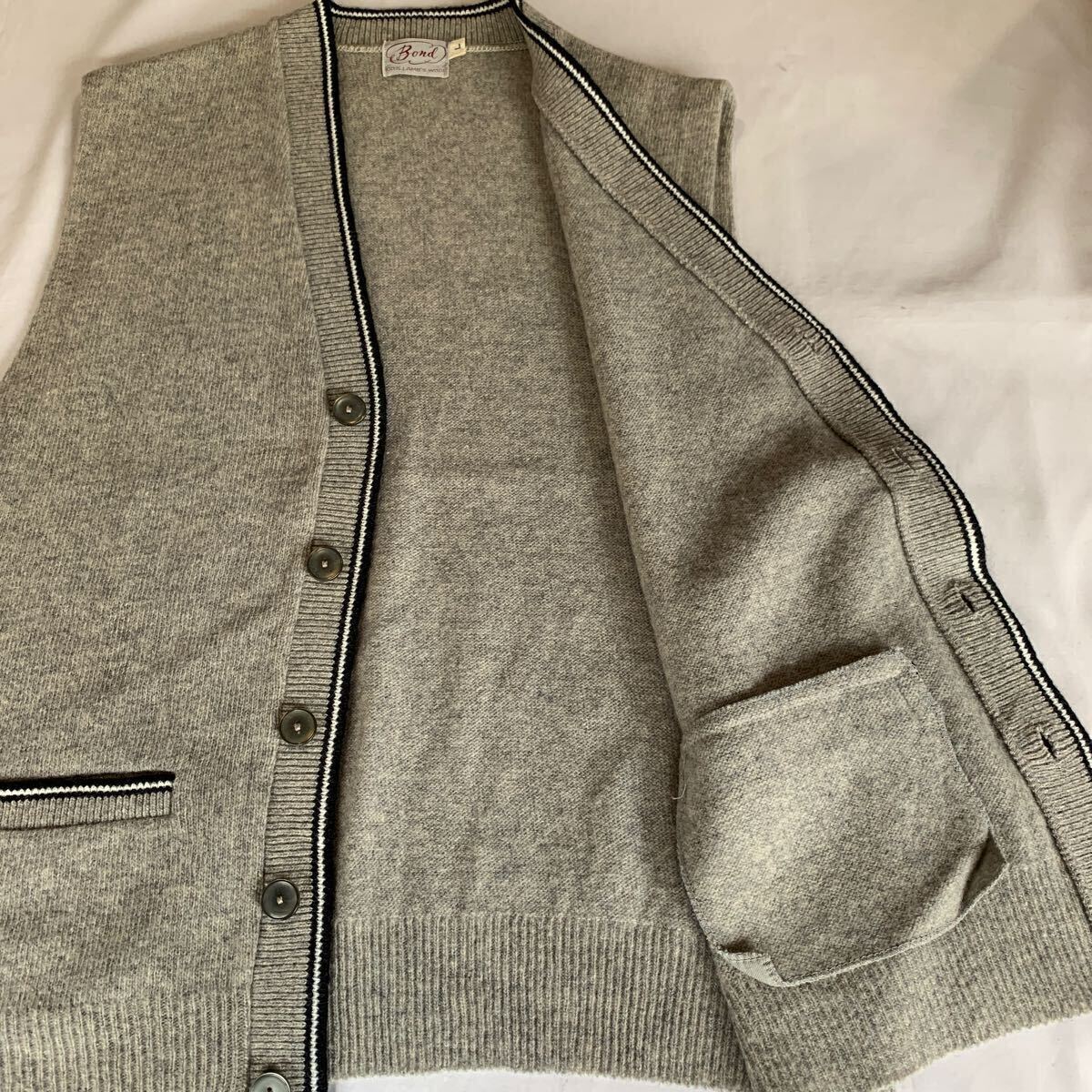 ~60s Bond WOOL KNIT VEST ヴィンテージ ビンテージ ウールニットベスト アメトラ トラッド TRAD 50s ニットベスト Vネック グレー_画像7