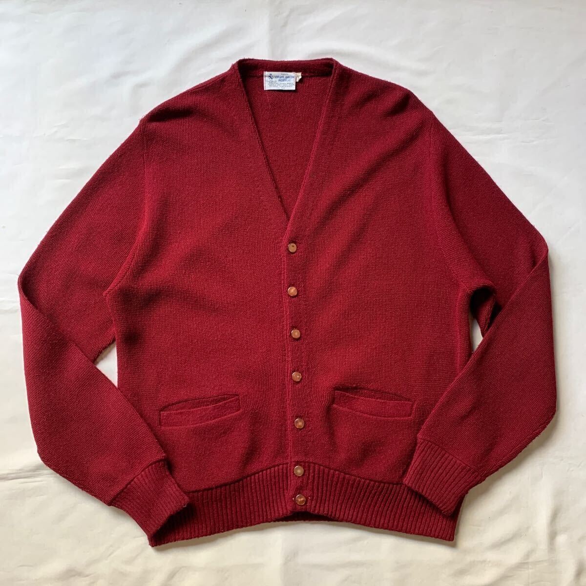 ~70s ACRYLIC KNIT CARDIGAN BURGUNDY ヴィンテージ ビンテージ アクリルニットカーディガン バーガンディー アメトラ トラッド 60s_画像2