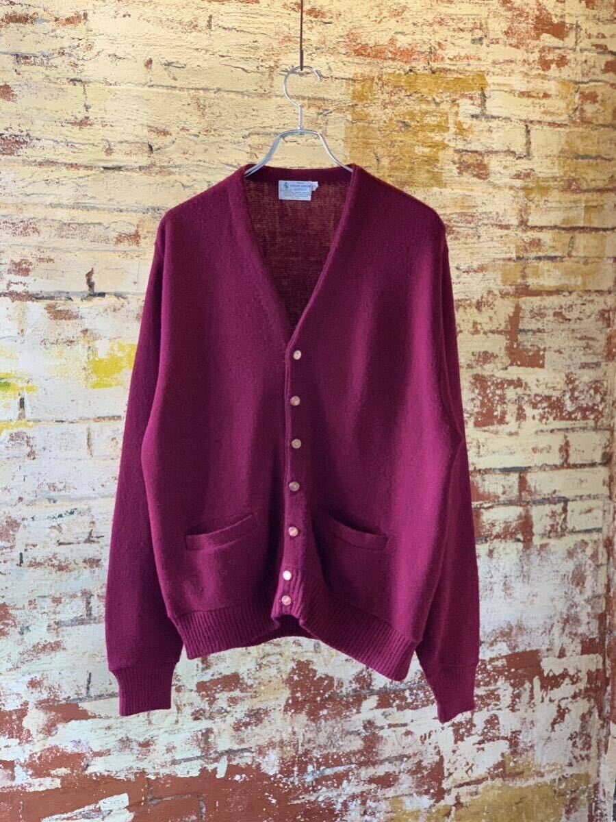 ~70s ACRYLIC KNIT CARDIGAN BURGUNDY ヴィンテージ ビンテージ アクリルニットカーディガン バーガンディー アメトラ トラッド 60s_画像1