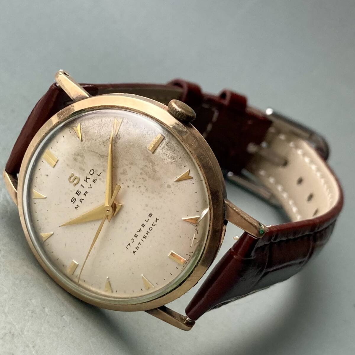 【動作品】セイコー マーベル アンティーク 腕時計 1957年 手巻き メンズ Seiko Marvel ケース径32㎜ ビンテージ ウォッチ 男性 ラウンド型_画像5