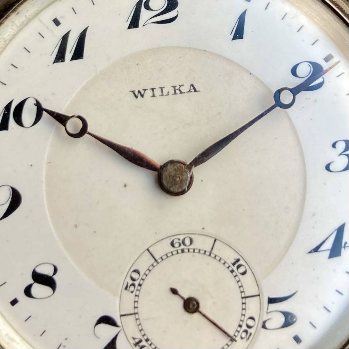 【動作品】WILKA アンティーク 懐中時計 手巻き スイス オープンフェイス ケース径43㎜ ビンテージ ポケットウォッチ_画像3