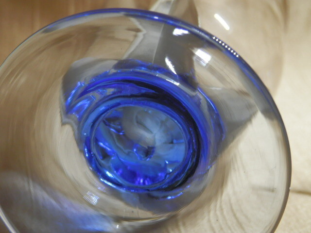 ガラス　カップ　2個　6x14cm　ブルーの萼（がく）　佐々木硝子　_画像6