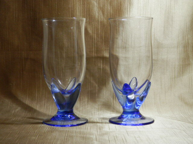 ガラス　カップ　2個　6x14cm　ブルーの萼（がく）　佐々木硝子　_画像2
