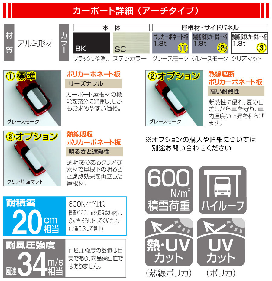 1台用アール屋根カーポート間口2405ｍｍ奥行4954ｍｍ最大高さ2462ｍｍポリカ屋根/個人宅宛は運送会社配達店止め/法人宛は配送可能/送料無料_画像3