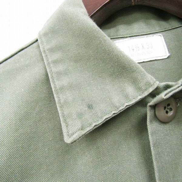 80s the US armed forces the truth thing size 14 1/2×33 U.S.NAVY OG-507 long sleeve utility shirt SEABEES olive military old clothes Vintage 3MA2307