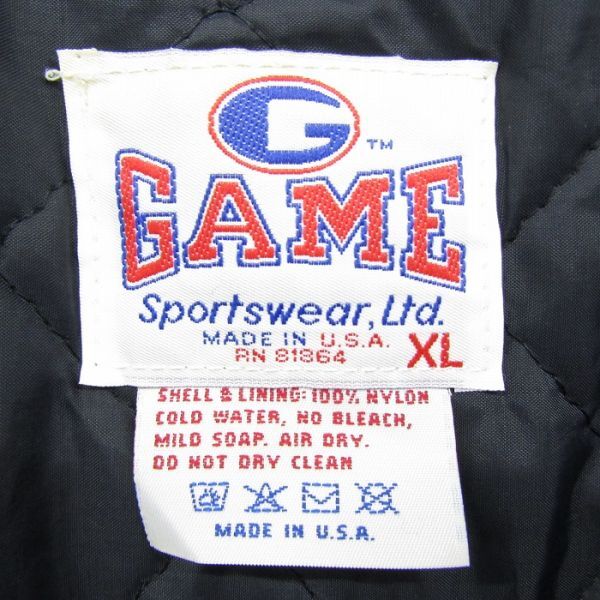 USA製 サイズ XL GAME スタジアム ジャンパー ナイロン ジャケット スタジャン 刺繍 ロゴ 企業系 ブラック 古着 ビンテージ 3MA2406の画像3