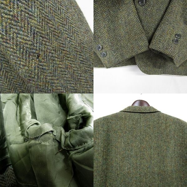 60s USA製 サイズ不明 Harris tweed ウール テーラード ジャケット ブレザー グリーン ハリス ツイード 古着 ビンテージ 3MA2508_画像7