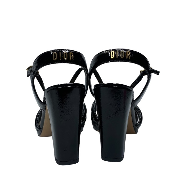 Christian Dior クリスチャンディオール シューズ パンプス ヒール オープントゥ ロゴ エナメル ブラック [サイズ 36 (約23cm)]_画像4