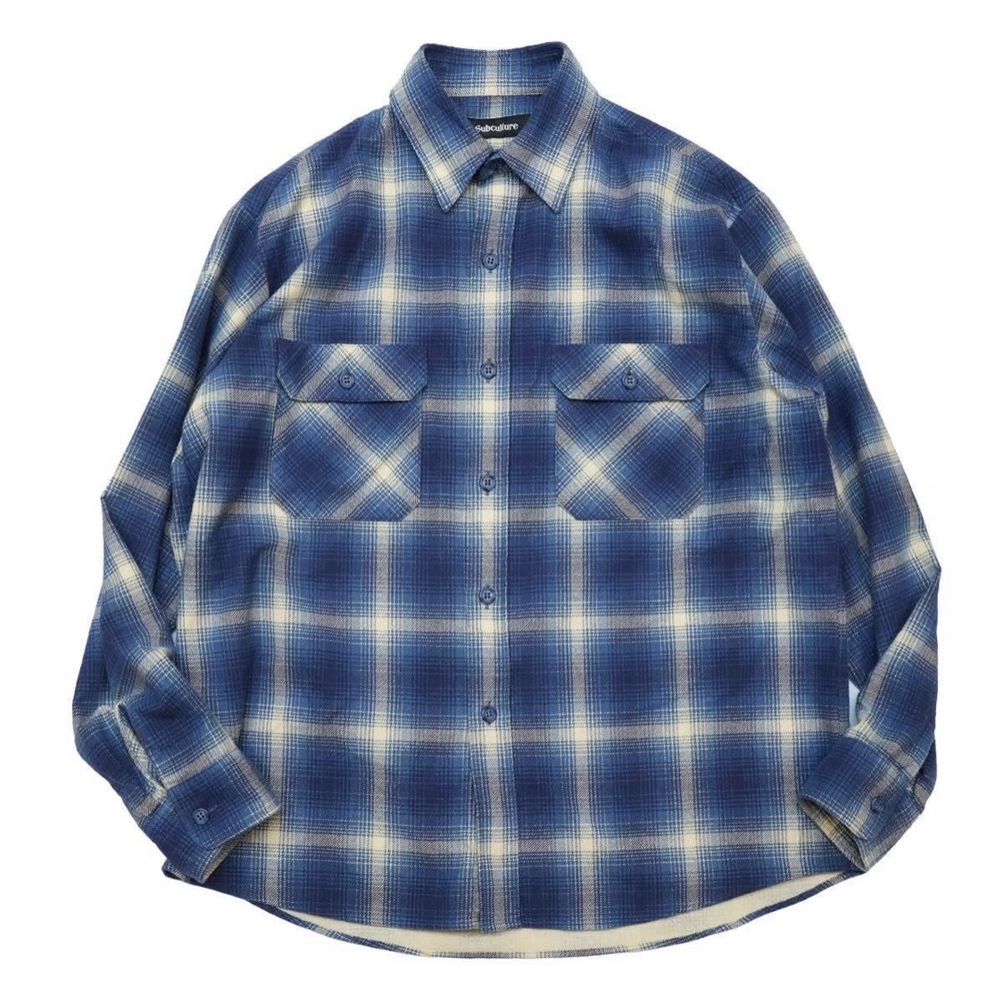 SUBCULTURE OMBRE CHECK SHIRT BLUE size 3 サブカルチャー オンブレ チェックシャツ 青 BLUE / 70'S サンプリング 長袖シャツ アメカジ_画像1