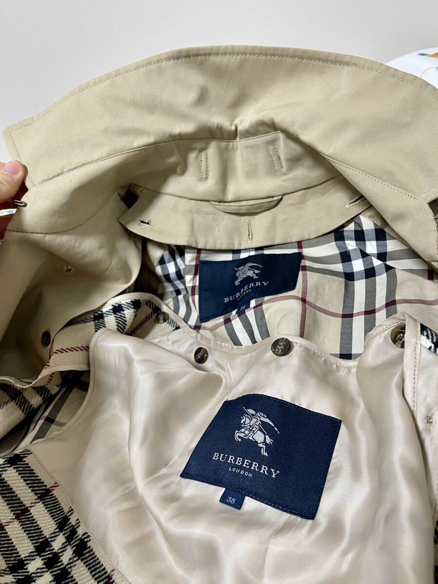 26万★美品高年式ベージュ 38 M 160 BURBERRYバーバリーロンドン レディースライナーベルト付超ロングトレンチコート カバー有の画像4