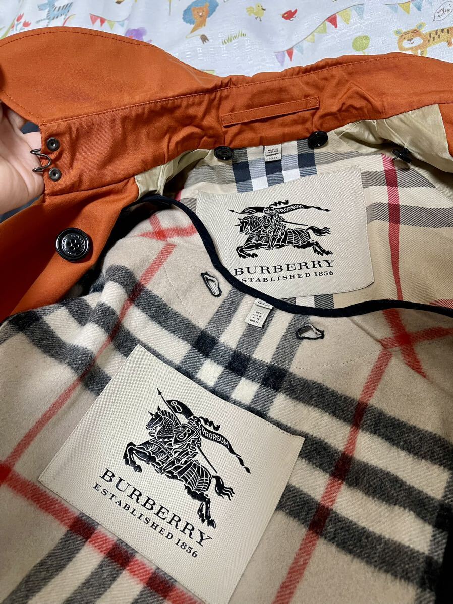 イングランド製21万★高年式美品オレンジ色165 細身36 S M BURBERRYバーバリーロンドン カシミヤライナーレディースベルト付トレンチコート_画像3