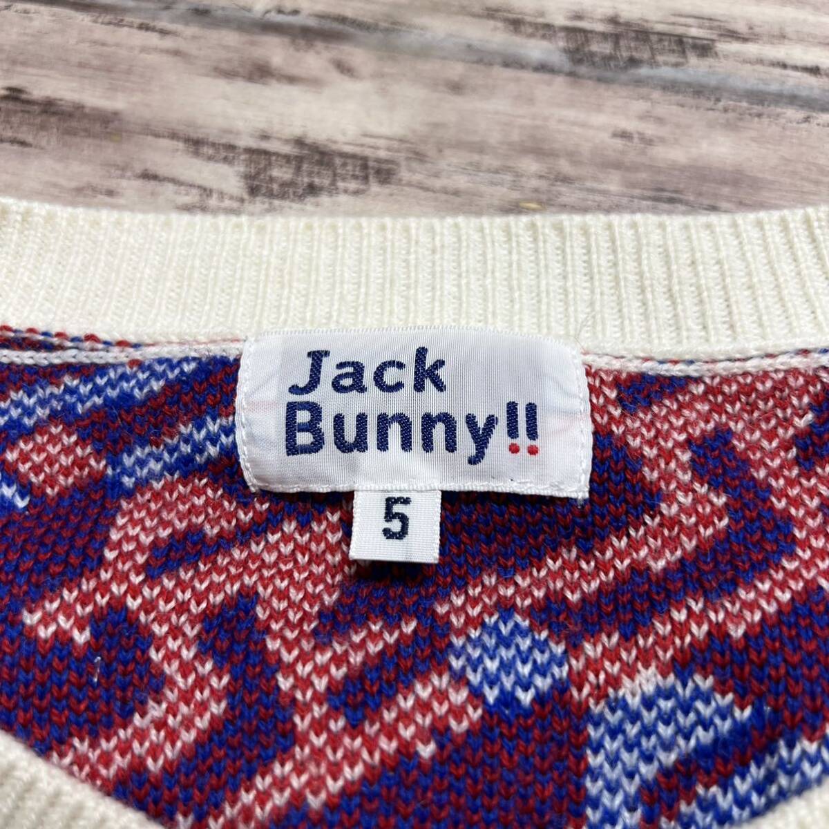 M3545 Jack Bunny ジャックバニー　ゴルフセーター　サイズ5 赤　青　白　メンズ　ゴルフニット　ゴルフウェア　トップス　長袖　丸首_画像3