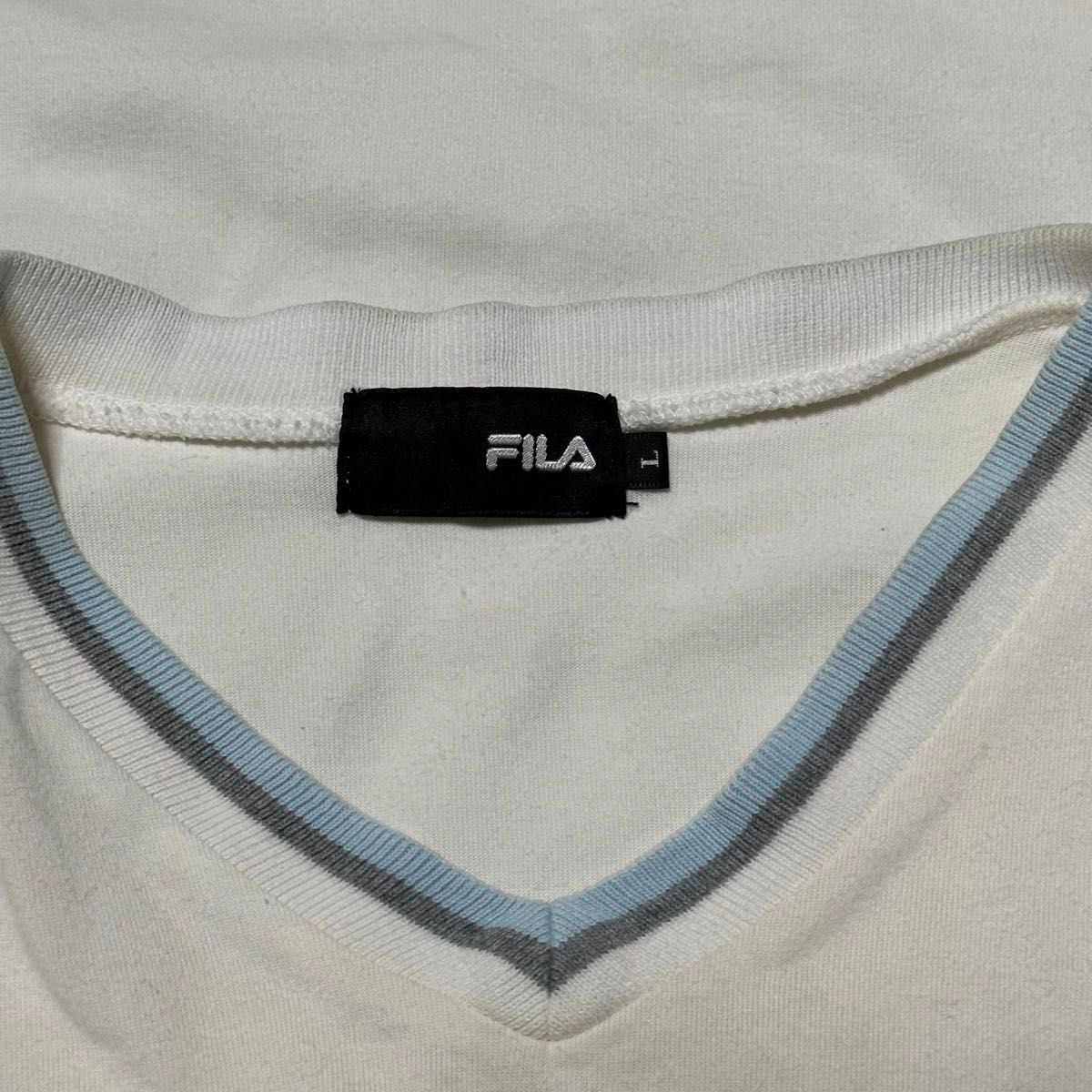 FILA VネックTシャツ White Lサイズ 半袖 テニスウェア スポーツ フィラ adidas Ellesse YONEX