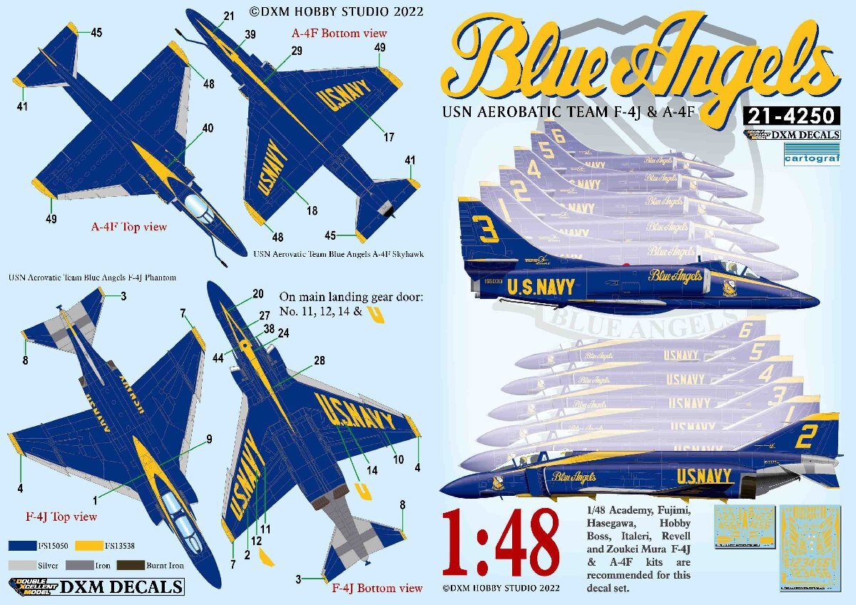 DXMデカール 1/48 21-4250 USN A-4F & F-4J エアロバティックチーム ブルーエンジェルスの画像2