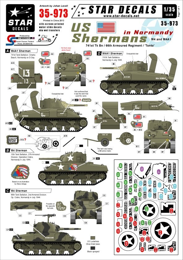 スターデカール 35-973 1/35 アメリカ 第741戦車大隊、第66機甲連隊、トント号 シャーマン イン ノルマンディ_画像1