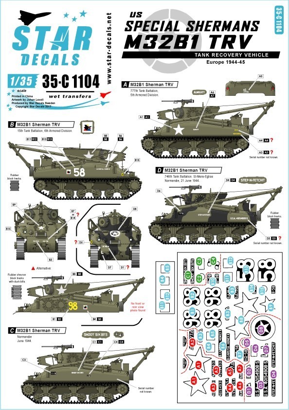 スターデカール STAR-35-C1104 1/35 アメリカ　M32B1戦車回収車_画像1