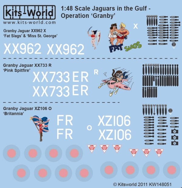 キッツワールド KW148051 1/48 英空軍 SEPECAT ジャギュア GR Mk.1A `Fat Slags`/`Pink Spitfire`/`Britannia` グランビー作戦_画像1