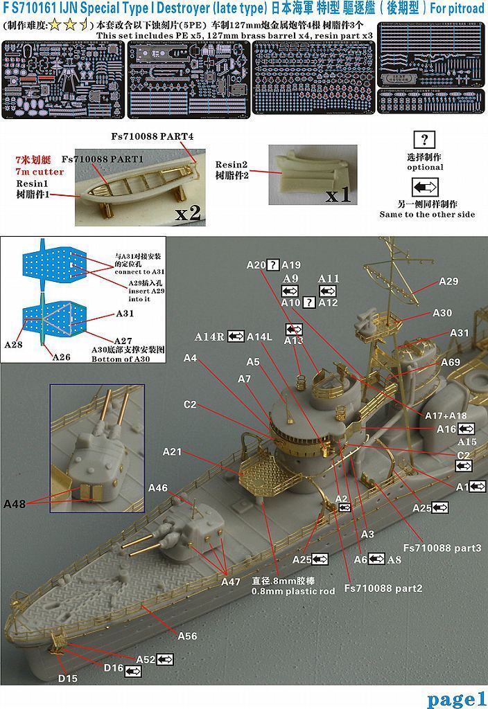 ファイブスターモデル FS710161 1/700 日本海軍 特I型駆逐艦後期用 アップグレードセット(ピットロード用)_画像2