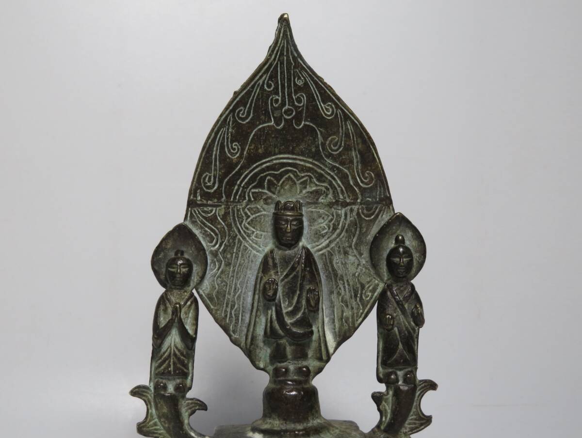 仏教美術　旧家初出　北魏　銅製　三尊仏像　古銅仏　H１５cm　_画像4