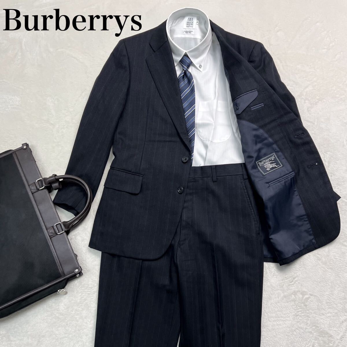 【訳あり】バーバリー（burberrys) ウール100％ オルタネイトストライプ ジャケット+パンツおまけ サイズA3　_画像1