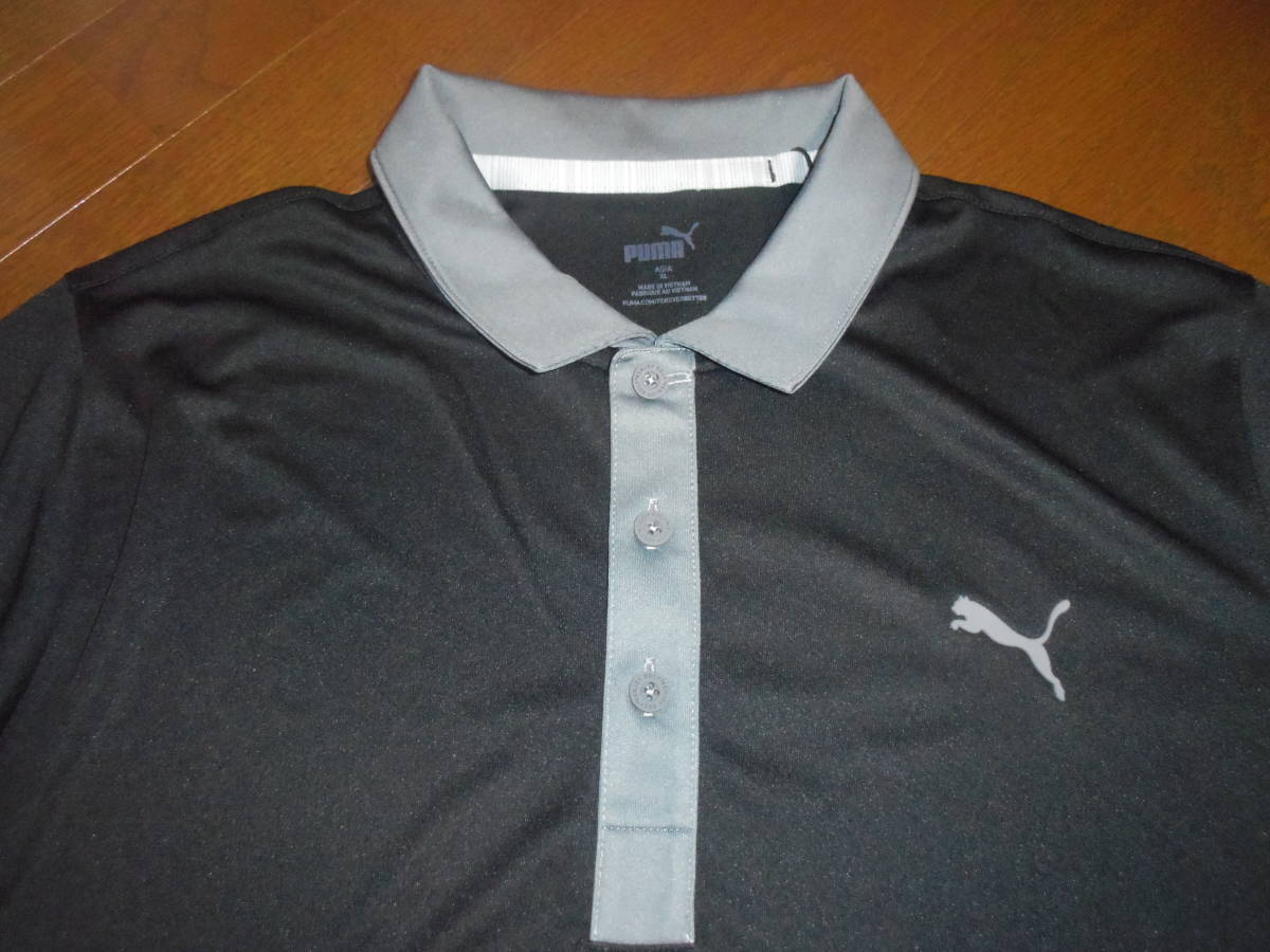 新品♪PUMA-GOLF≪プーマ≫♪メンズ ゴルフウェア ２トンカラーCELLポロシャツ♪ブラック＆グレー♪サイズL♪の画像1