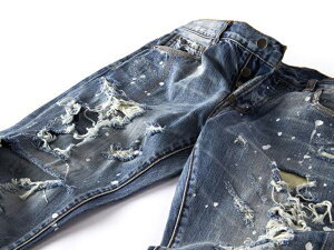 新品試着のみDOPEドープDENIM PANTSインディゴデニムハードダメージクラッシュブリーチペイント加工パンツDENIM34インチボタンフライ_画像3