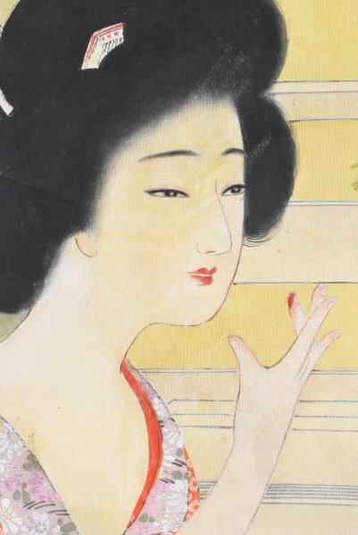 K3252 模写 佐藤永芳「化粧」絹本 合箱 美人画 風俗画 口紅 中国 K3252 模写 佐藤永芳「化粧」絹本 合箱 美人画 風俗画 口紅 中国