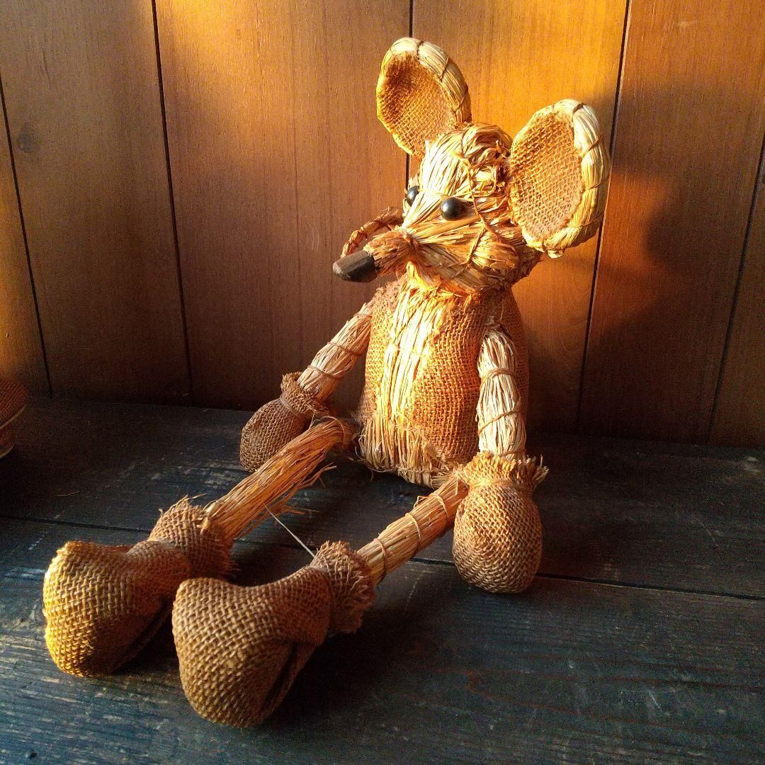 （傷みのためジャンク扱い）飾り用 藁細工 ワラ細工  工芸品 動物  ネズミ