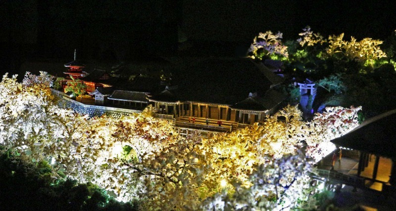 【1/350】清水寺■全景透視畫成品春光雲海櫻花■世界遺產夜裡的櫻花觀賞櫻花建築模型名剎神社佛閣手制收到 原文:【1/350】清水寺■全景ジオラマ完成品 春光雲海桜 ■世界遺産　夜桜　花見　建築模型　名刹　神社仏閣　手作り　領収