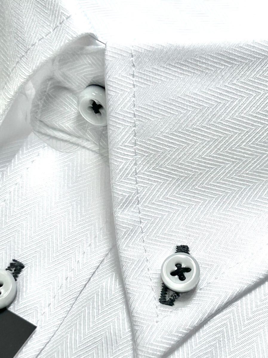 ワイシャツ長袖新品／ノーアイロン／デザインシャツボタンダウン／白ドビー（地模様）LLサイズの画像7