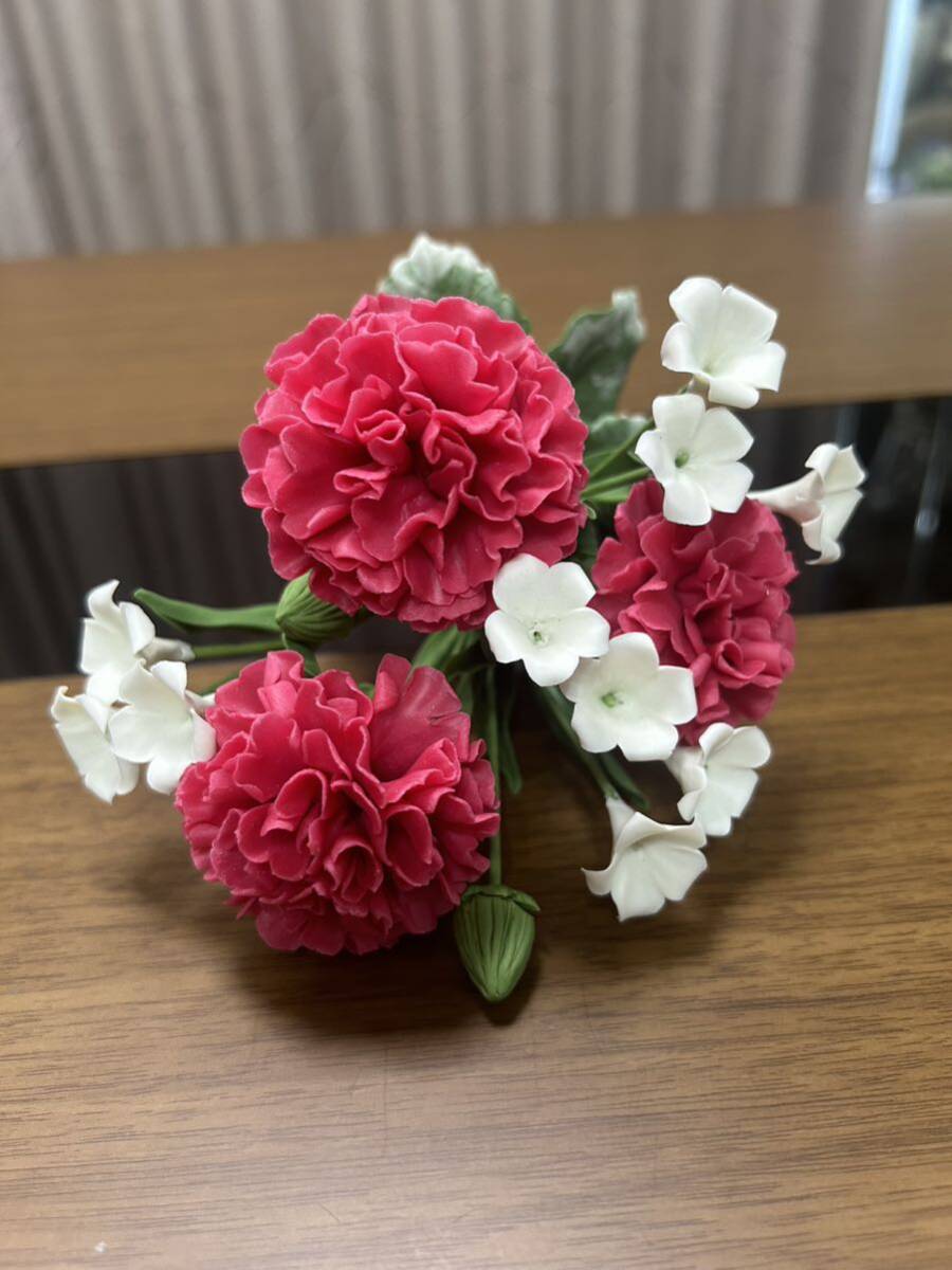  carnation red ( hand made, flower, interior, decoration, ornament, plant, artificial flower, living, entranceway,. interval, resin clay, celebration, present )