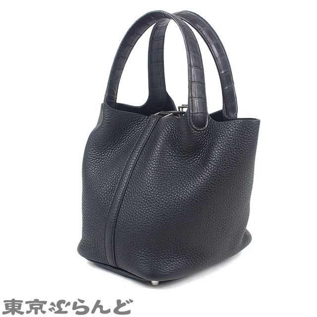 101719483 エルメス HERMES ピコタンロック タッチ PM U刻印 ブラック シルバー金具 トリヨン アリゲーターマット ハンドバッグ レディース_画像2