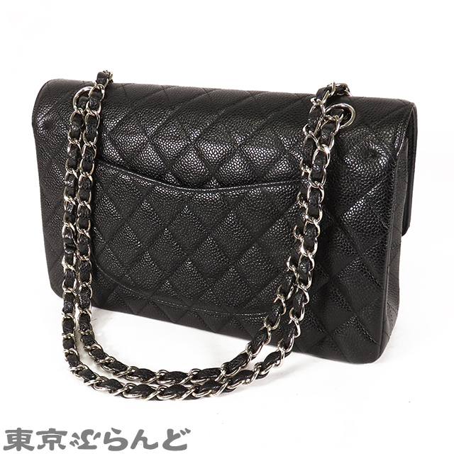 101687839 シャネル CHANEL Wフラップ Wチェーン ショルダーバッグ 黒 SV金具 キャビアスキン マトラッセ ココマーク 6番台 レディース A_画像2