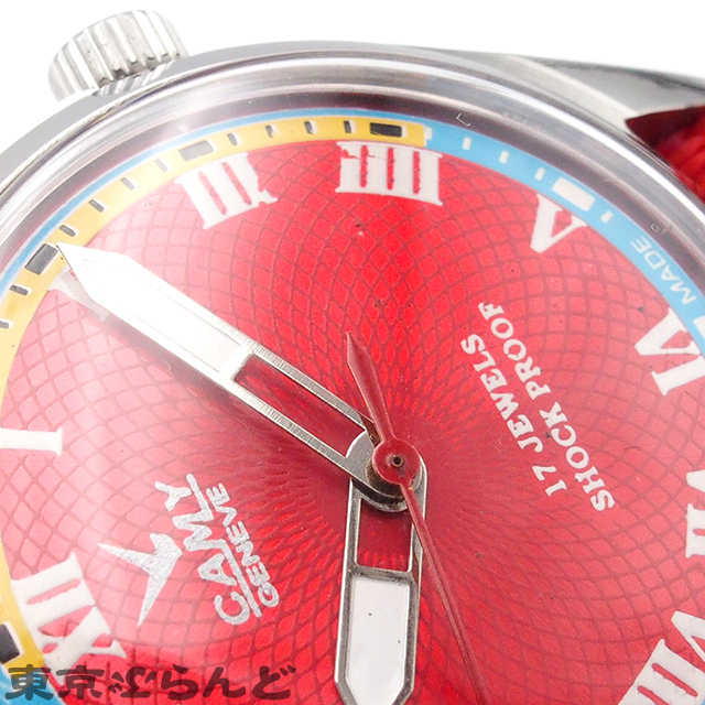 101724693 1円 キャミー CAMY ジュネーヴ NATOベルト レッド SS ナイロン 腕時計 メンズ 手巻き アンティークの画像8