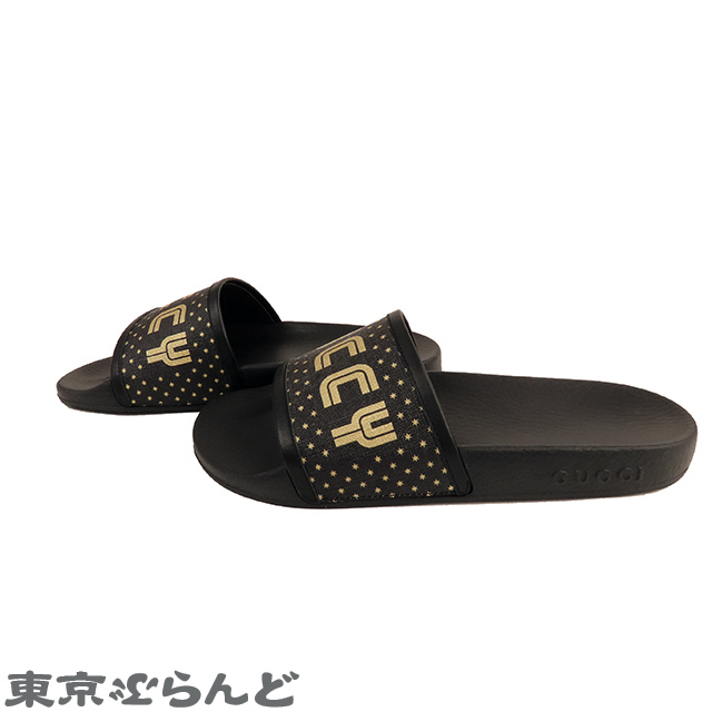 101711518 グッチ GUCCI セガスター スライドサンダル 519996 ブラックxゴールド ラバー セガコラボ 37 サンダル レディース 展示未使用品の画像2