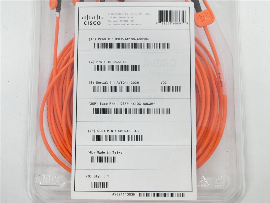 新品未使用品 Cisco QSFP-4X10G-AOC3M 10-2933-02 40G QSFP + - 4x10G SFP+ 3M 光ケーブル送料無料の画像3