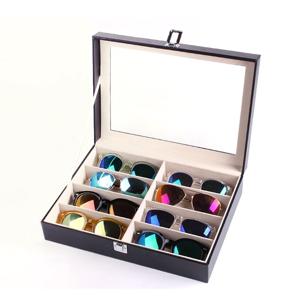 メガネ サングラス 収納ボックス ８個 8本 収納 コレクション ケース 収納ケース 展示 ディスプレイ レザー風 おしゃれの画像1