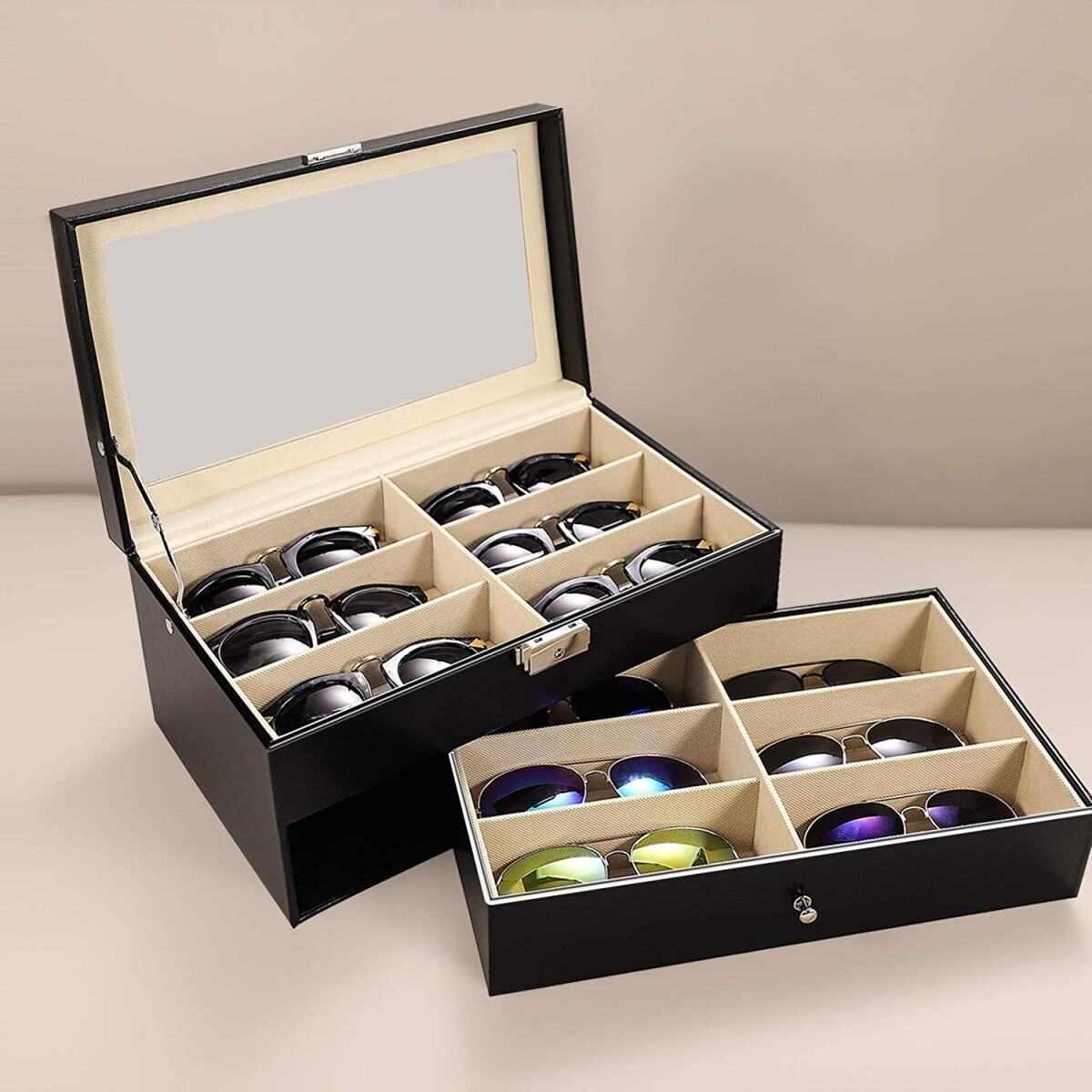 メガネ サングラス 収納ボックス 12個 12本 収納 コレクション ケース 収納ケース 展示 ディスプレイ レザー風 おしゃれの画像1